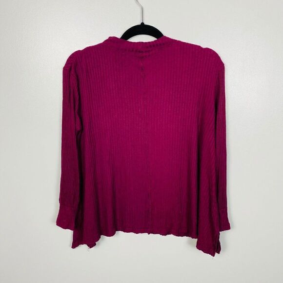 Free People Womens Size Small Maroon Ribbed Knit Keyhole Mock Neck Top - Picture 5 of 5
